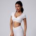 Women's Clothing Sanded Tight Short T Shirt Deep V Shape Back Hollow Sexy Short Waist Sports Short Sleeve_ecoleips.com