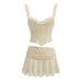 Fashion Sexy Camisole Top Mesh See-through Floral Pleated Short Skirt Two-piece Set For Women_ecoleips.com