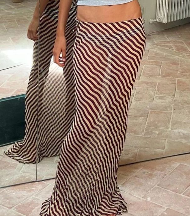 Women's Lightweight Zebra Print Midi Skirt Striped Fashion Fishtail Long Summer 2024 European American Style_ecoleips.com