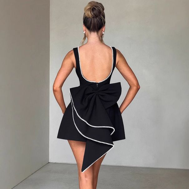 Women's Clothing Summer Women's Clothing Pearl Bow Fashion Slim Short Skirt Backless Hot Girl A Line Dress_ecoleips.com
