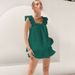 Women's Summer Casual Cotton Linen Two Piece Set V-Neck Sleeveless Vest Ruffled Trim Shorts European American Style_ecoleips.com