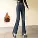 Women's Fleece-lined Thickened Jeans, 2025 Winter New Style, High-waisted, Slimming, Warm, Slightly Flared Pants With_ecoleips.com
