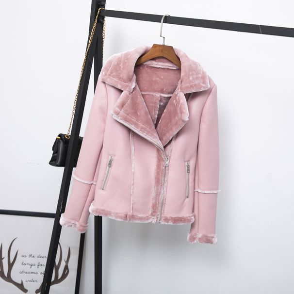 JELOICE Women's Faux Leather Jacket With Faux Fur Lining, Punk Style Long Sleeve Biker Coat For Winter, Streetwear Fashion (Black, Pink)_ecoleips.com