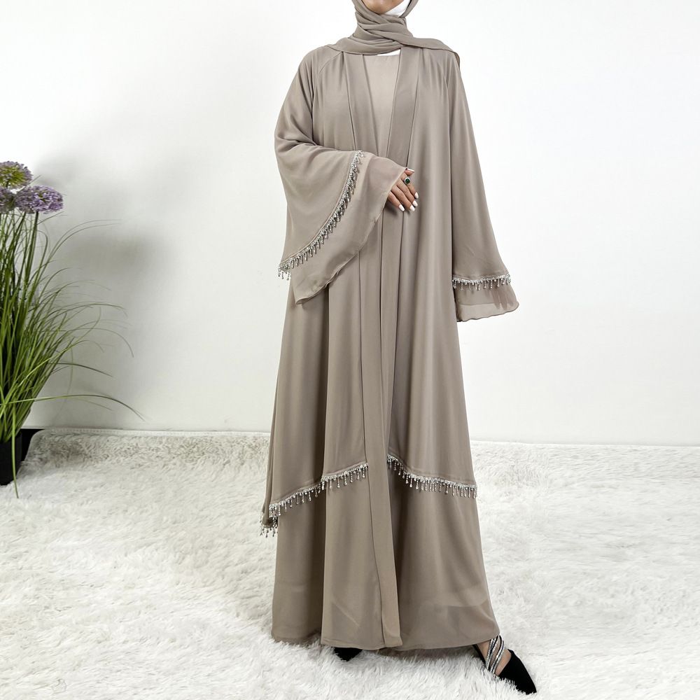 Verve 4618 New Chiffon 2025 Striped Large Bell Sleeve Long Dress Robe Cardigan Set Ethnic Clothing For Women_ecoleips.com