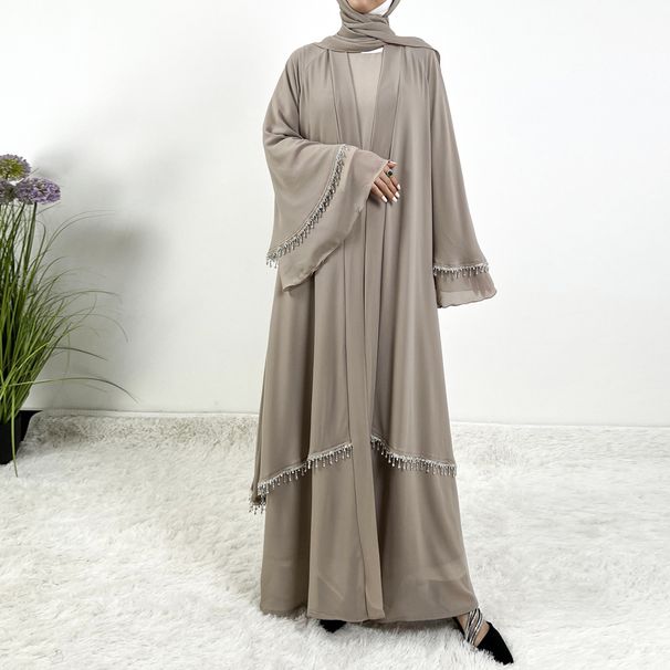 Verve 4618 New Chiffon 2025 Striped Large Bell Sleeve Long Dress Robe Cardigan Set Ethnic Clothing For Women_ecoleips.com