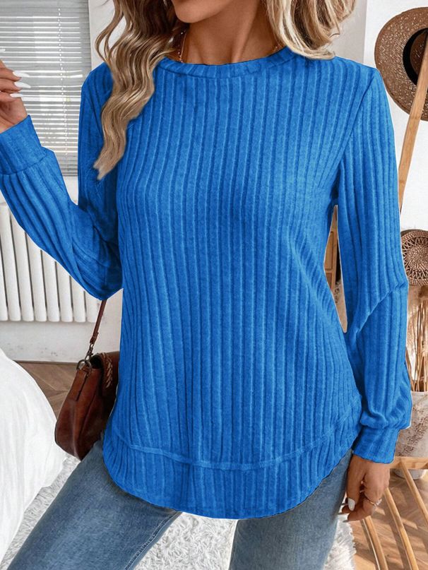 Women's Long Sleeve Knit Sweater – Oversized Solid Round Neck Pullover For Fall & Workwear_ecoleips.com