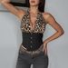 Deep V Fishbone Inner Button Slim Vest Female European And American Hot Girl Leopard Print Fishbone Halter Neck Bra_ecoleips.com