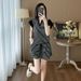 Petite Women's Korean Style Slimming Striped Sportswear Set Casual Summer Two Piece Outfit with Short Sleeved Top And Shorts_ecoleips.com