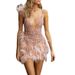 Glamorous Feather Trim V-Neck Bodycon Mini Dress For Women, Sparkling Cocktail Party Dress_ecoleips.com
