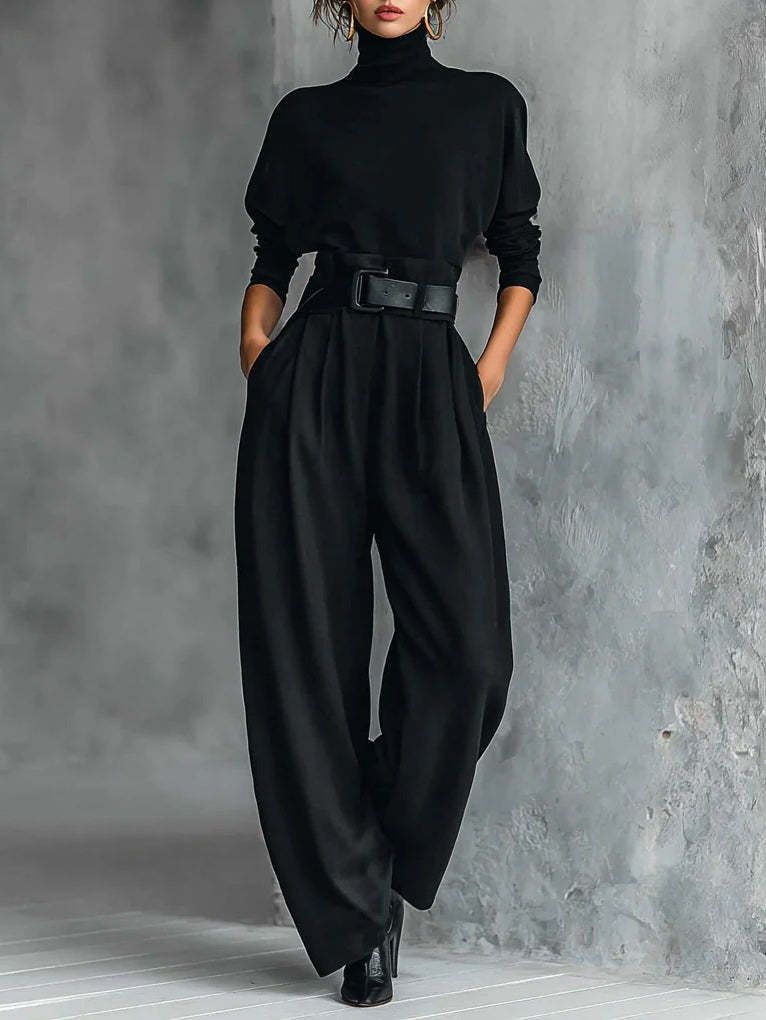 Elegant High-Waisted Viscose Suit Pants Set - Premium Draped Office Wear For Women_ecoleips.com