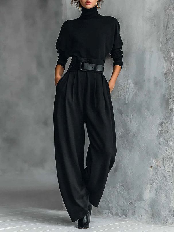 Elegant High-Waisted Viscose Suit Pants Set - Premium Draped Office Wear For Women_ecoleips.com