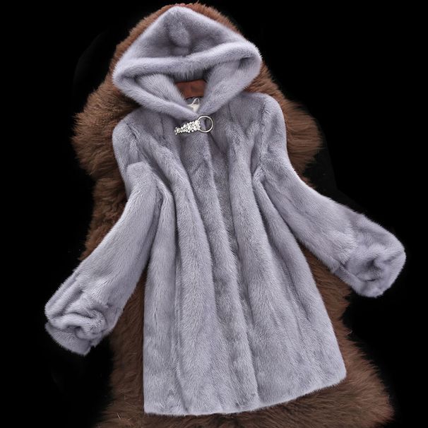 Women's Clothing Luxury Faux Fur Coat Women's Hooded Mid-Length Winter Jacket Elegant Mink-Like Outerwear_ecoleips.com