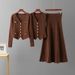Women's Autumn/Winter Knitted Cardigan And Skirt Set Casual Fashion Ribbed Three Piece Short Skirt Cross Border Russian Style_ecoleips.com