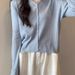 Blue Soft Cozy Knitted Sunscreen Cardigan Women, Stylish Design, Thin Long-sleeved Top Spring And Summer, Suitable For_ecoleips.com