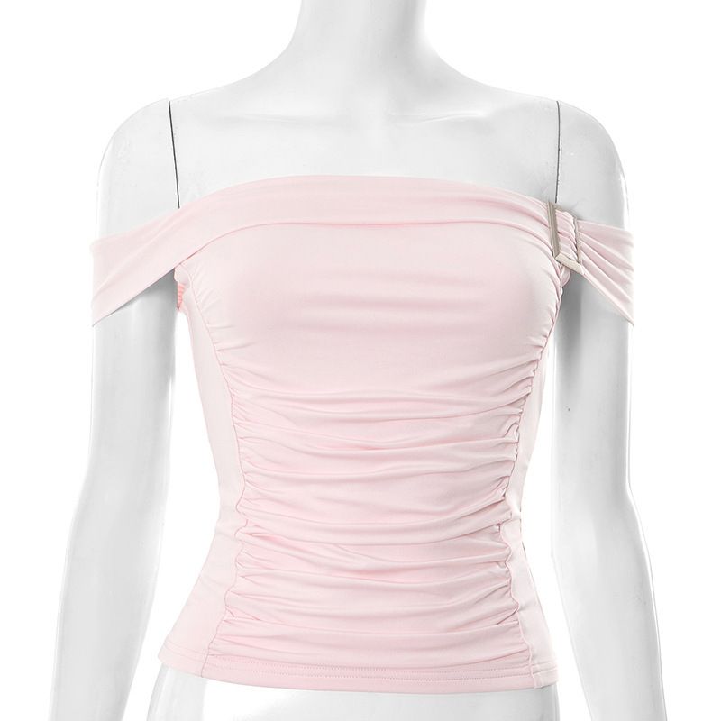 European And American Style Women's Off-Shoulder Pleated Slim Fit Vest Solid Color Summer Top for Women New 2025_ecoleips.com