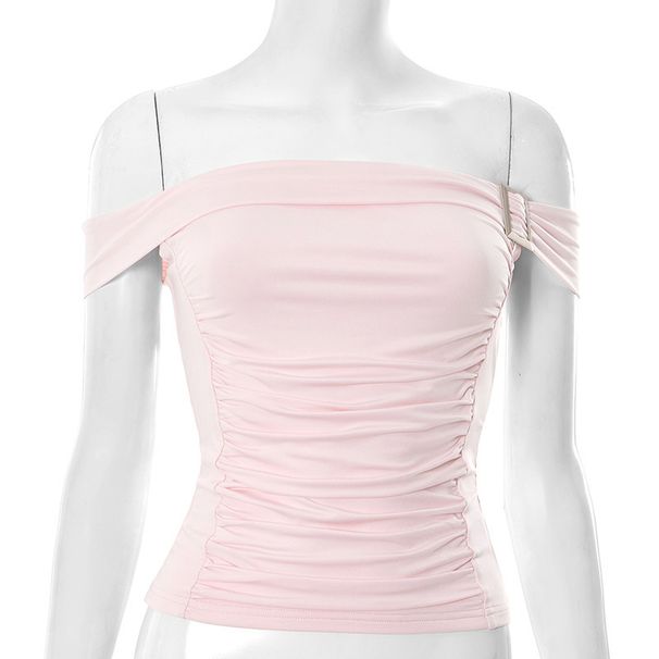 European And American Style Women's Off-Shoulder Pleated Slim Fit Vest Solid Color Summer Top for Women New 2025_ecoleips.com