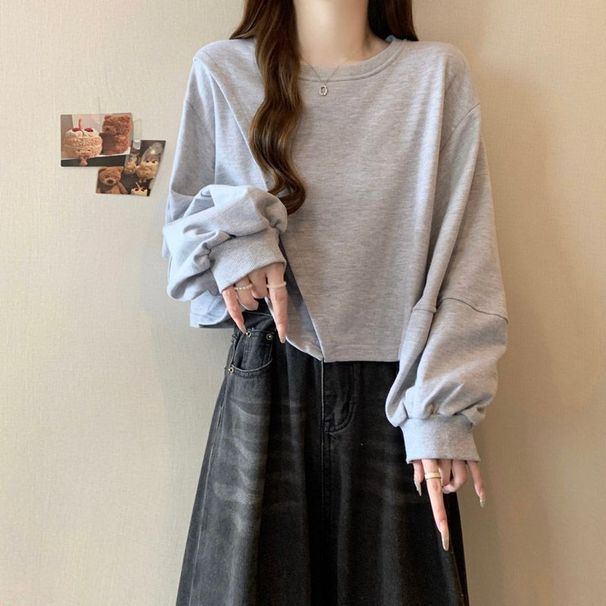 Real Shot Of Foreign Trade Short, Hoodless, Round-neck Sweatshirt For Women, Solid Color, New Spring/autumn Style,_ecoleips.com