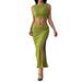 Women's Clothing Pleated Textured Slit Suit Summer Sleeveless Dopamine Vest Two Piece Suit_ecoleips.com