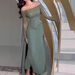 Elegant Wrap Waist Maxi Dress – Stretch Polyester Formal Gown With Long Sleeves (S-XXL, Emerald & Wine Red)_ecoleips.com