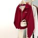 Women's Polo Collar Long Sleeve Sweashir For Spring And Auumn, New Thin Loose Korean Syle Versaile V-Neck Top_ecoleips.com