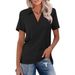 2025 Cross-Border Women's Short-Sleeve V-Neck Polo Shirt Summer Collarless Top Casual Loose T-Shirt_ecoleips.com