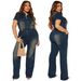 Tight Waist Slim Elastic Washed Denim Jumpsuit Straight Loose Jumpsuit_ecoleips.com