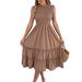 Elegant Ruffle Hem A-Line Maxi Dress With Smocked Waist For Women, Chic Sleeveless Summer Dress For Beach Wedding Party Vacation_ecoleips.com