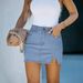 Summer New Korean Style Slimming Hot Girl Letter Women Fashion Exposed Slit Black Denim Half Skirt Trendy_ecoleips.com