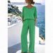Women's 2 Piece Short Sleeve Linen Top And Long Pants Set – Casual Beach Resort Outfit For Summer Daily Wear_ecoleips.com
