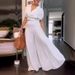 Women's Clothing Solid Color Waist Loose Flared Pants Suit Two Piece Set_ecoleips.com