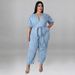 Plus Size Women's Summer Jumpsuit Short Sleeved Zipper Fashion Washed Denim_ecoleips.com