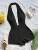 Women's Sexy Striped Halter Neck Jumpsuit European And American Fashion Backless V Neck Romper Versatile Cross Border Clothing_ecoleips.com