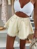 Women's Raw Hem Flared Denim Shorts With Elastic Waist - Vintage Washed Cotton High-Waisted Casual Summer Shorts_ecoleips.com