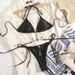 Women's Clothing Solid Color Triangle Cross Hanging Diamond Jewelry Diamond Bikini Bandage Split Strap Swimsuit_ecoleips.com