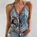 Women's Sexy Printed Knotted Sleeveless Halter Neck Camisole Top Resort Style European And American New 2025_ecoleips.com
