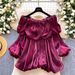Women's Korean Style Off-Shoulder Ruffled Lantern Sleeve Blouse Pink Top Chic Fashionable Versatile New Spring Style_ecoleips.com