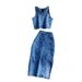 Women's Clothing New Slim Fit Zipper Short Denim Camisole Two Piece Suit Irregular Slit Hip Skirt_ecoleips.com