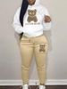 Women's Cartoon Bear Print Two Piece Set Long Sleeved Hoodie And Jogging Pants Drawstring Closure_ecoleips.com