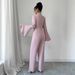 Women's Elegant Temperament Solid Color Jumpsuit Long Sleeved Flared Sleeve Wide Leg Spring Autumn American Style_ecoleips.com