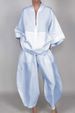 Women's Clothing Loose Casual Solid Color Pocket Half Zipper Top Flower Bud Pants Set_ecoleips.com
