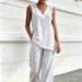 Women's Linen Style Breathable Vest Set plus Size Casual Loose Two Piece Set Wide Leg Pants 2026 New Arrival_ecoleips.com