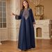 Women's Cross Border Embroidered V Neck Robe Dress Jalabiya Islamic Long Gown Open Front Loose Fit Muslim Clothing_ecoleips.com