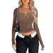DiYun Foreign Trade Women's Clothing Top 2024 Spring/Summer Y2K Casual Solid Color Slim Fit V-Neck_ecoleips.com