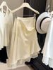 Elegant Satin Finish Midi Skirt for Women with Lace Trim Irregular Hem 2026 Spring Summer New Style_ecoleips.com