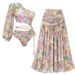 Women's Long Sleeve One-Shoulder Hollow-Out Swimsuit - Floral Print Beach Vacation One-Piece_ecoleips.com