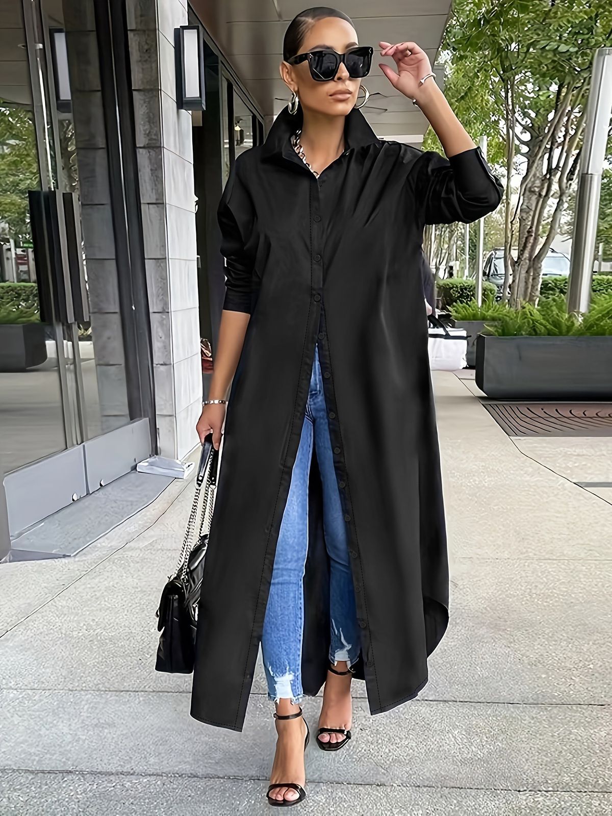 Plus Size Women's Clothing Long Shirt Casual Loose Fit Solid Color O-Neck Thick Polyester For Autumn Winter American Style_ecoleips.com