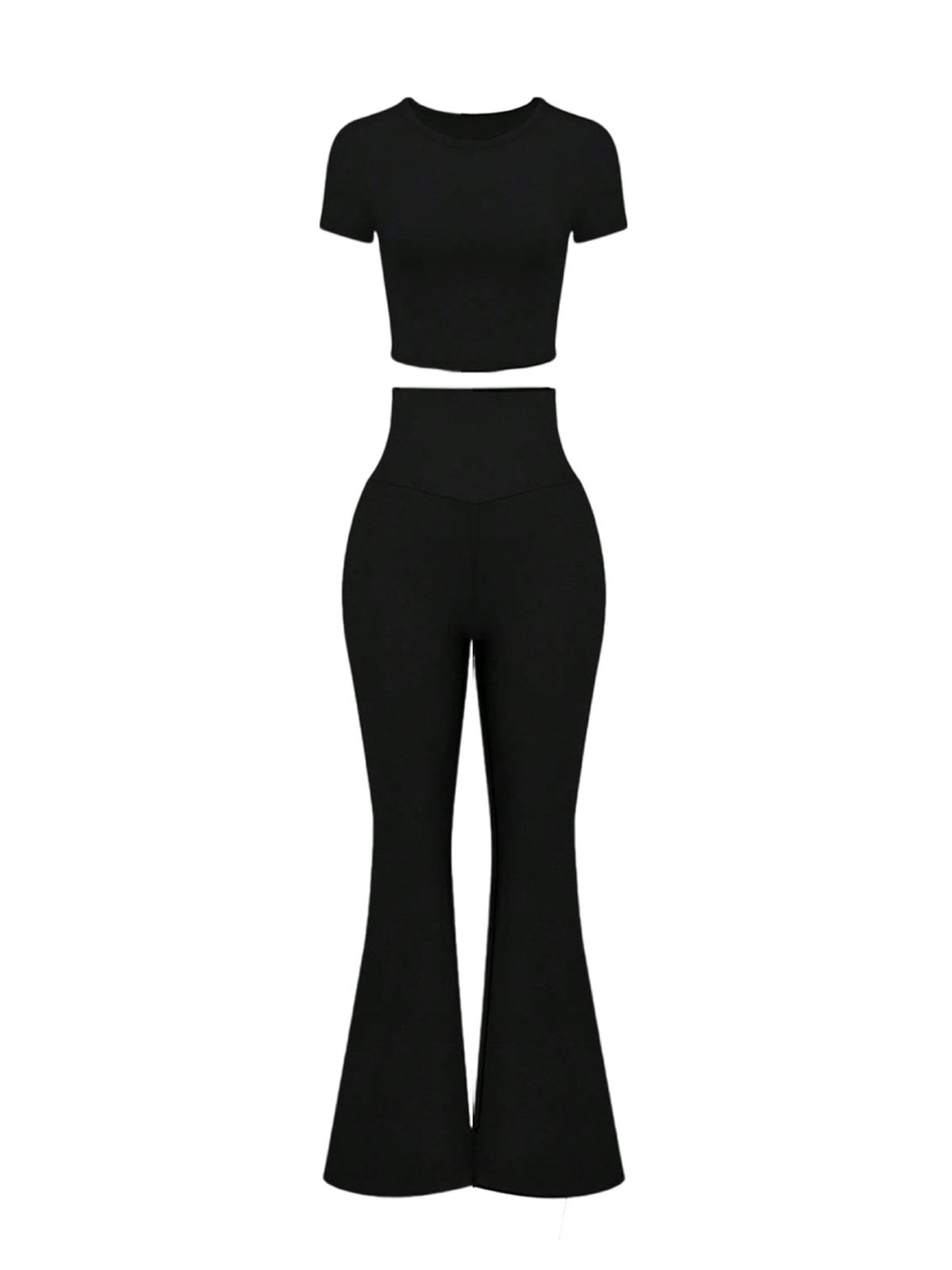 Aria Basics 2026 Spring/Summer New European And American Cross-Border Bell-Bottom Pants High-Waisted Cropped Top Short-Sleeve_ecoleips.com