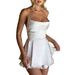 Women's Sexy Solid Color Backless Lace Up Satin Belted Halter Mini Dress – Summer Party Gown_ecoleips.com