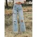 Women's Ripped Wide Leg Stretch Denim Jeans Blue Sky White Cloud Style European American Export Bestseller_ecoleips.com