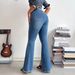 Rippled Distressed Flared Jeans – High-Stretch Bootcut Denim Pants – Women's Vintage Washed Bell Bottoms _ecoleips.com